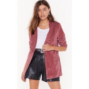 Nasty Gal Collection Says Relax Velvet Striped Blazer Pink Size 2